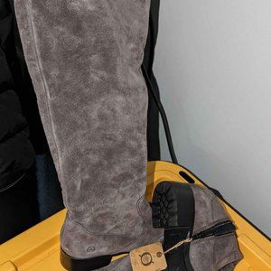 Knee high gray suede boots